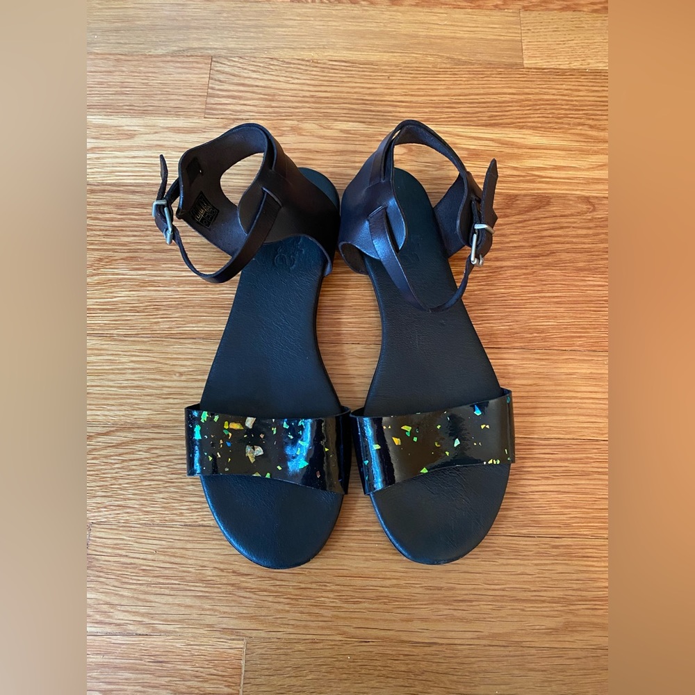 MIISTA Black Leather Speckled Sandals US Women 9.5 / EUR 40 Made In Spain